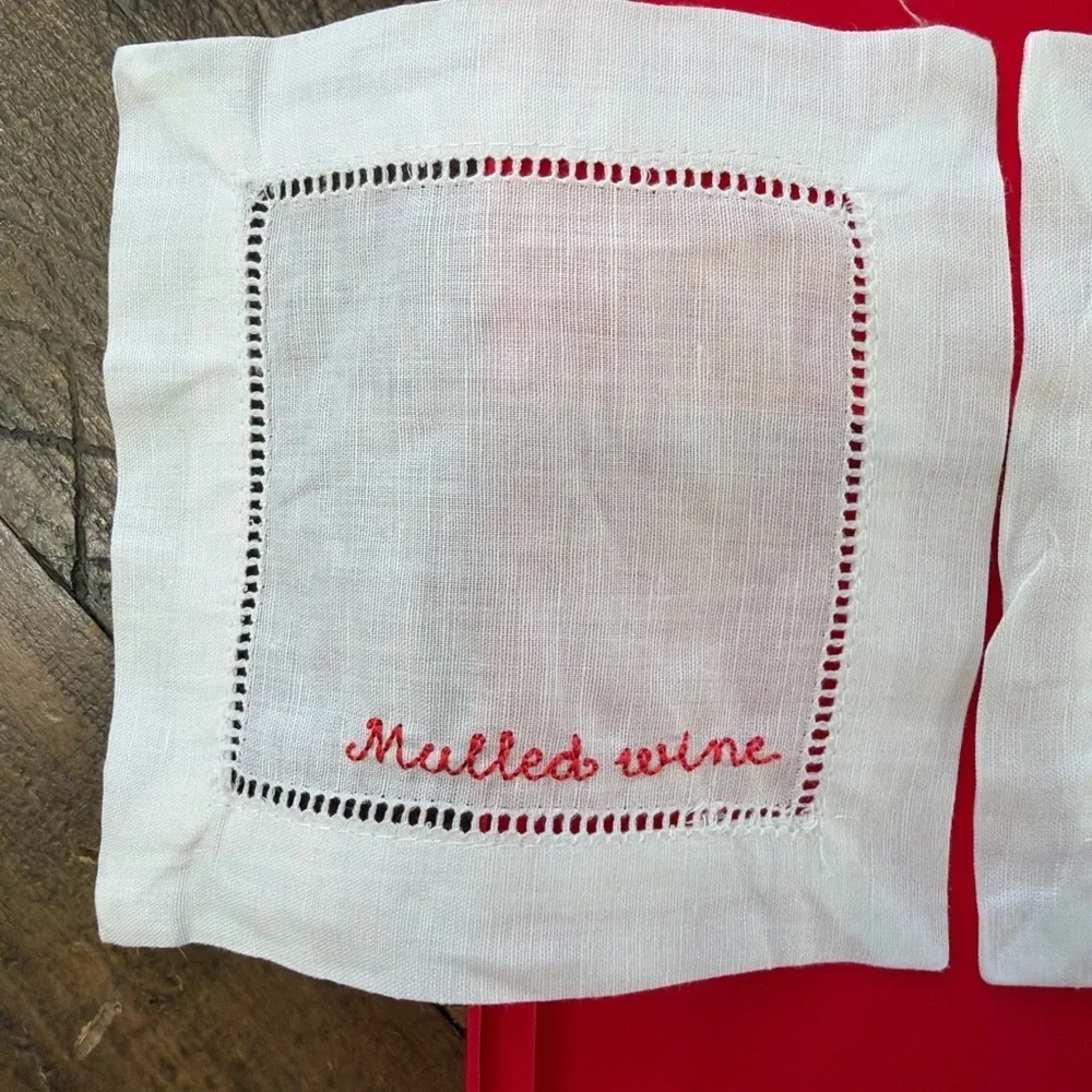 J. Crew Red and White Holiday Punch Embroidered Napkin Set